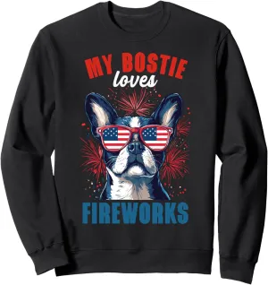 My Boston Terrier Loves Fireworks 4th Of July Dog Lover Sweatshirt