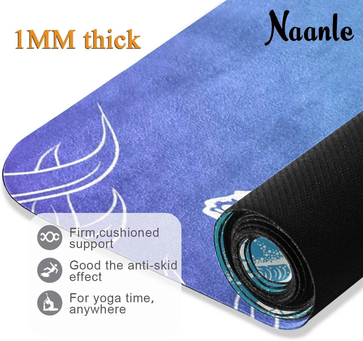 Naanle Sea Turtle Yoga Mat with Carrying Bag Set, Turtle Exercise Mat Foldable Non Slip Travel Lightweight Workout Rug for Home Gym Yoga Pilates Stretching Floor Fitness 71x26 in