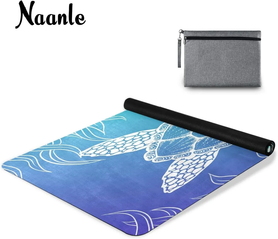 Naanle Sea Turtle Yoga Mat with Carrying Bag Set, Turtle Exercise Mat Foldable Non Slip Travel Lightweight Workout Rug for Home Gym Yoga Pilates Stretching Floor Fitness 71x26 in