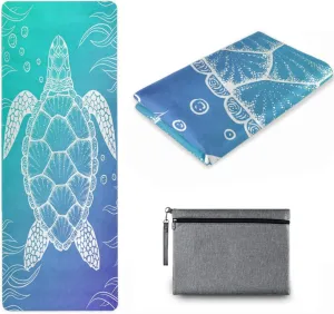 Naanle Sea Turtle Yoga Mat with Carrying Bag Set, Turtle Exercise Mat Foldable Non Slip Travel Lightweight Workout Rug for Home Gym Yoga Pilates Stretching Floor Fitness 71x26 in