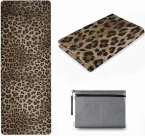 Naanle Leopard Yoga Mat with Carrying Bag Set, Leopard Print Exercise Mat Foldable Non Slip Travel Lightweight Workout Rug for Home Gym Yoga Pilates Stretching Floor Fitness 71x26 in