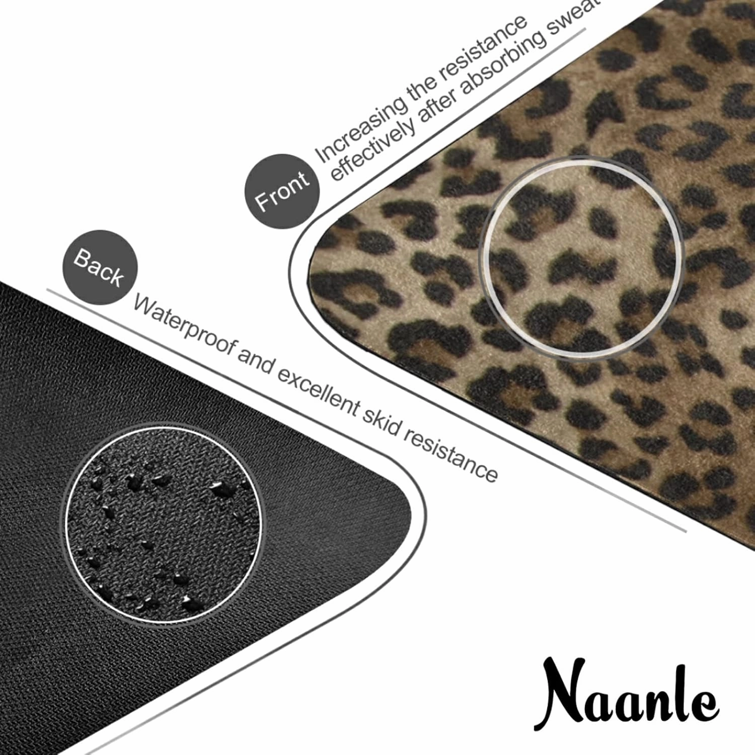 Naanle Leopard Yoga Mat with Carrying Bag Set, Leopard Print Exercise Mat Foldable Non Slip Travel Lightweight Workout Rug for Home Gym Yoga Pilates Stretching Floor Fitness 71x26 in