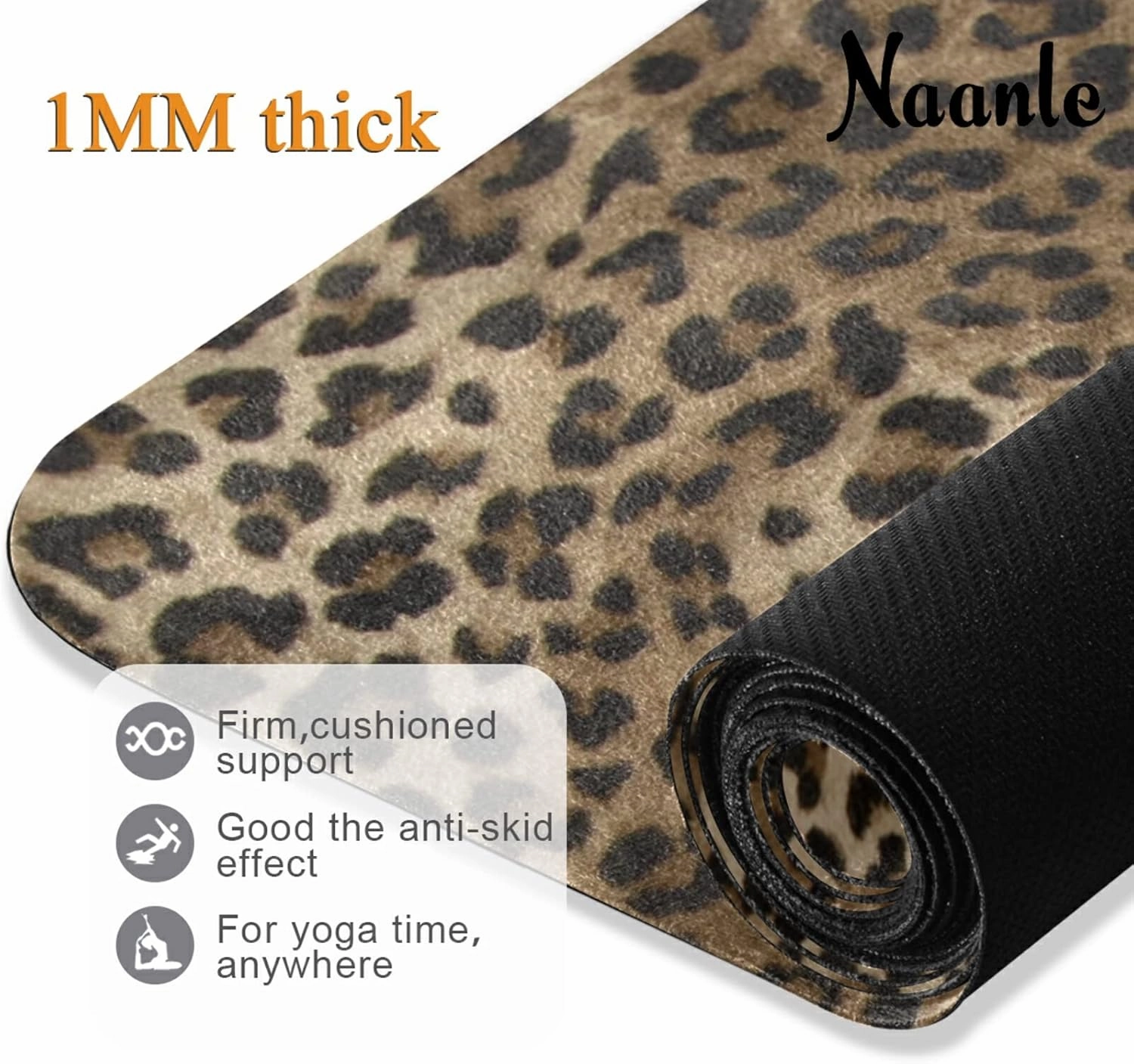Naanle Leopard Yoga Mat with Carrying Bag Set, Leopard Print Exercise Mat Foldable Non Slip Travel Lightweight Workout Rug for Home Gym Yoga Pilates Stretching Floor Fitness 71x26 in