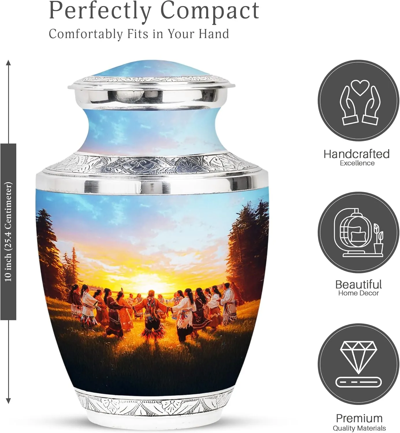 Native American Burial Urn - 10” Blue Cremation Urn for Adult Male & Female Ashes - Memory Box for Keepsakes & Pet Memorial (Velvet Bag Included)