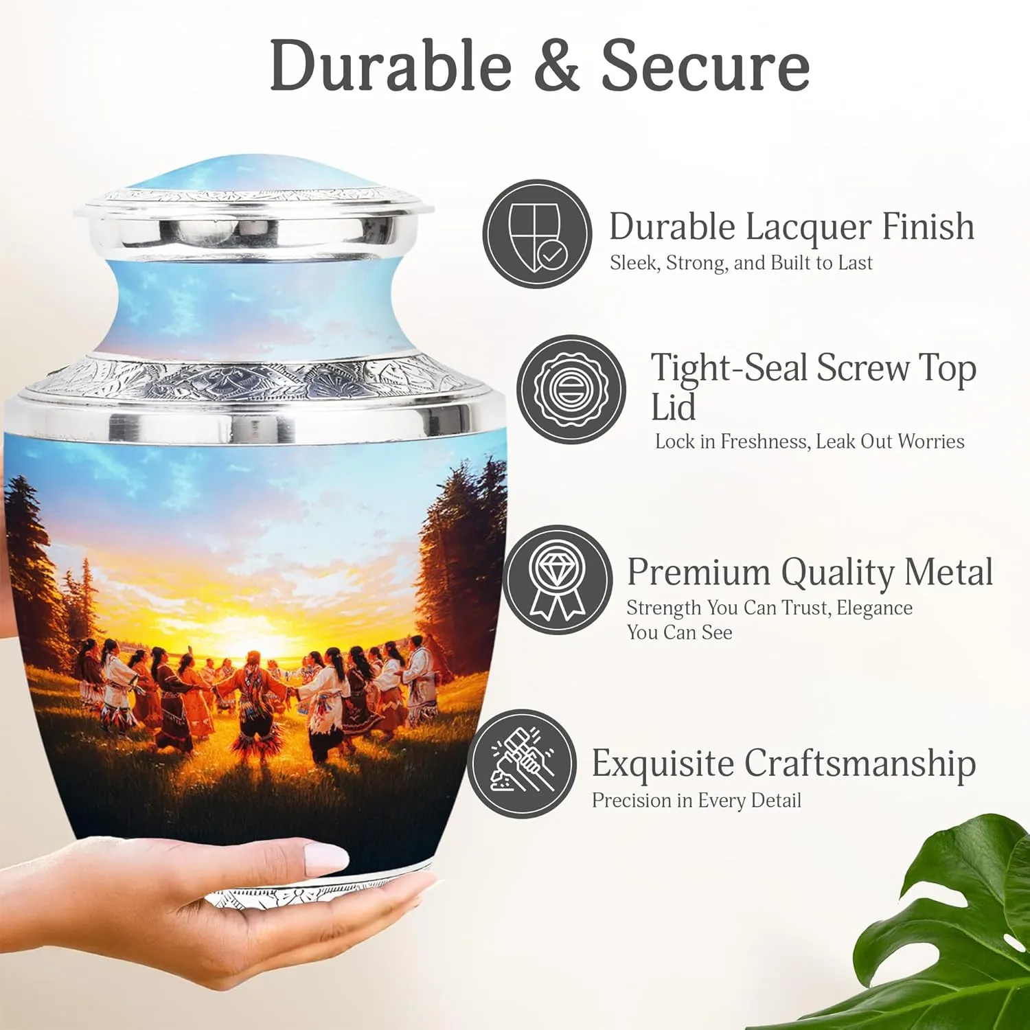 Native American Burial Urn - 10” Blue Cremation Urn for Adult Male & Female Ashes - Memory Box for Keepsakes & Pet Memorial (Velvet Bag Included)