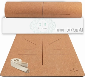Natural Cork Yoga Mat – Lightweight & Non-Slip Yoga Mat – Non-Toxic Cork Yoga Mat, Sustainable – 5mm Thick for Superior Grip & Comfort – Yoga Mat With Strap and Alignment Lines for Guidance – Ideal for Hot Yoga & Fitness