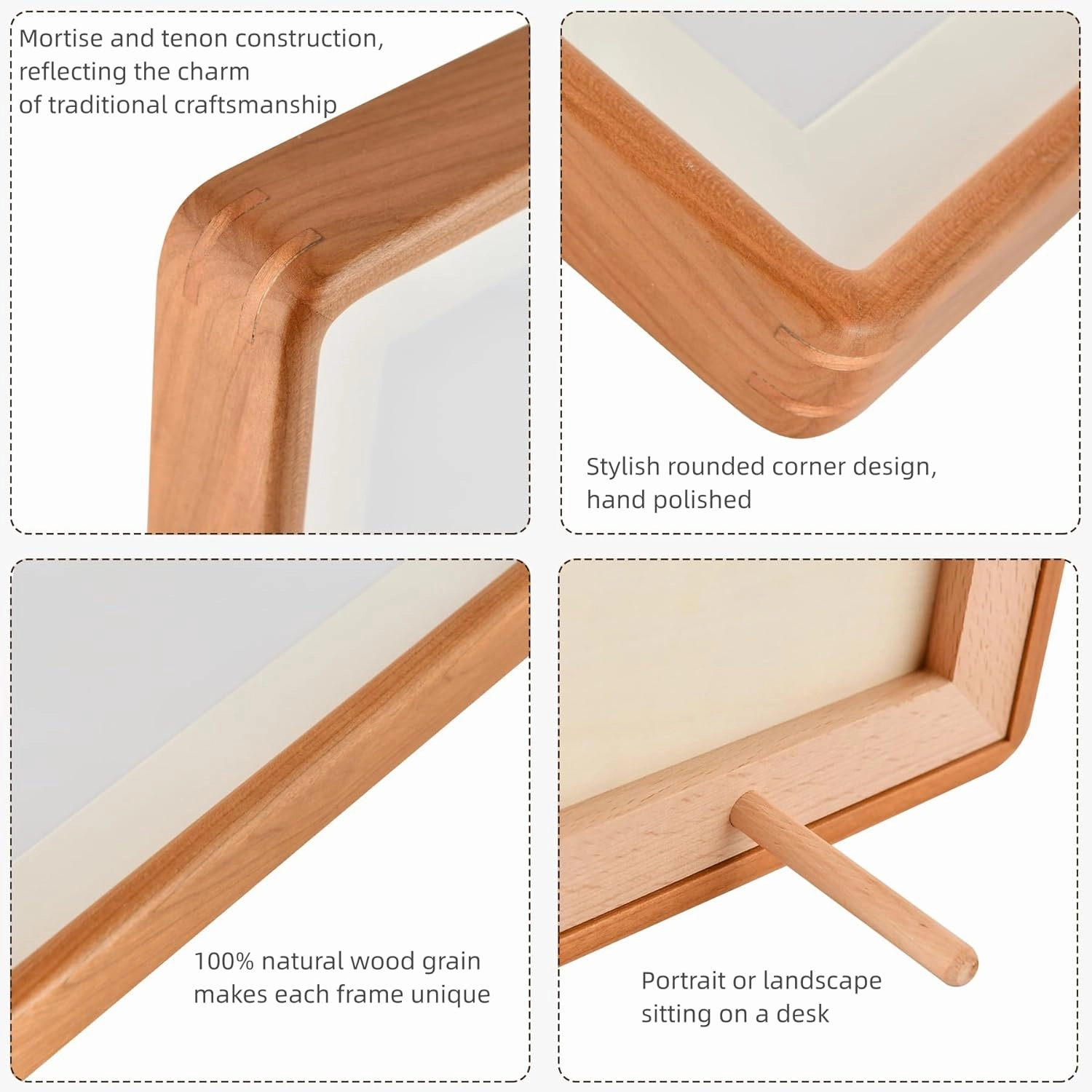 Natural Solid Wood 11x14 Picture Frame with 8.5x11 Mat,Real Cherry Wood Photo Frames 11 by 14 for Tabletop Gallery Wall Hanging