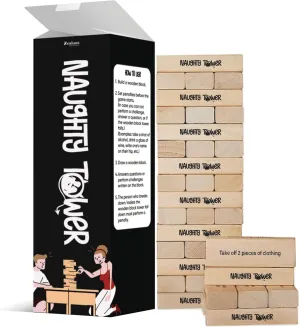 Naughty Tower Stacking Wooden Block Game for Grown Ups – Couple Dare Questions – All Genders & Relationships – Exciting, Pleasing, & Funny Challenges - Couples Date Night Gift - Date Night Fun (54 CT)