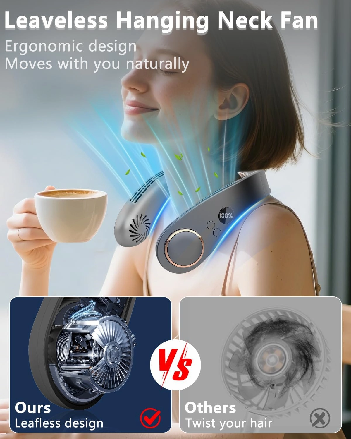 Neck Fan with Cooling Plate,5500mAh Neck Fans that Blow Cold Air Rechargeable Battery Operated,Bladless Personal Air Conditioner Wearable,Portable Wraps Body AC Cooler for Women Men Kids Black