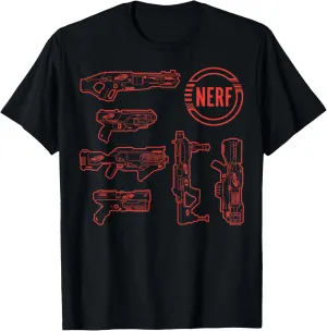 Nerf Blasters Retro Schematic Textbook Outlines T-Shirt