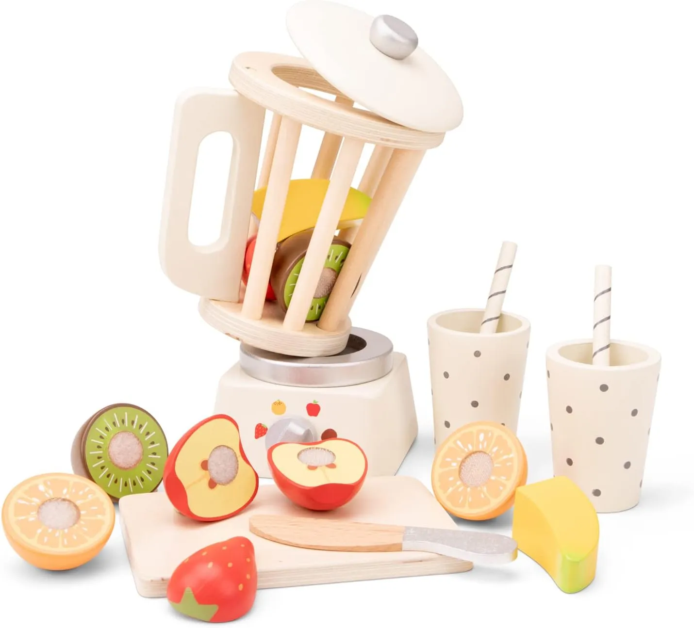 New Classic Toys Wooden Smoothie Set - Pretend Play Toy for Kids Cooking Simulation Educational Toys and Color Perception Toy for Preschool Age Toddlers Boys Girls