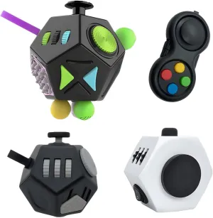 New Fidget Toy Cube 4 Pack Creative Rotating Cube and 12-Sided Mini Cube Relieves Stress and Anxiety Anti Depression Focus Travel Toy Cube For Children and Adults Stocking Christmas Idea Stuffer Gifts
