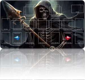 New Qindaiwen playmat with Zones, Size 27.5x15.7 Inch Game Mats, The Wolf TCG CCG OCG Trading Card Game Mat, Master Rule Duel Field Zones, Grim Reaper
