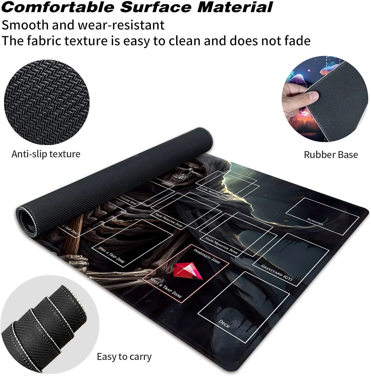 New Qindaiwen playmat with Zones, Size 27.5x15.7 Inch Game Mats, The Wolf TCG CCG OCG Trading Card Game Mat, Master Rule Duel Field Zones, Grim Reaper
