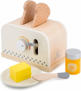 New Classic Toys Wooden Toaster Set Pretend Play Toy for Kids Cooking Simulation Educational Toys and Color Perception Toy for Preschool Age Toddlers Boys Girls , Red