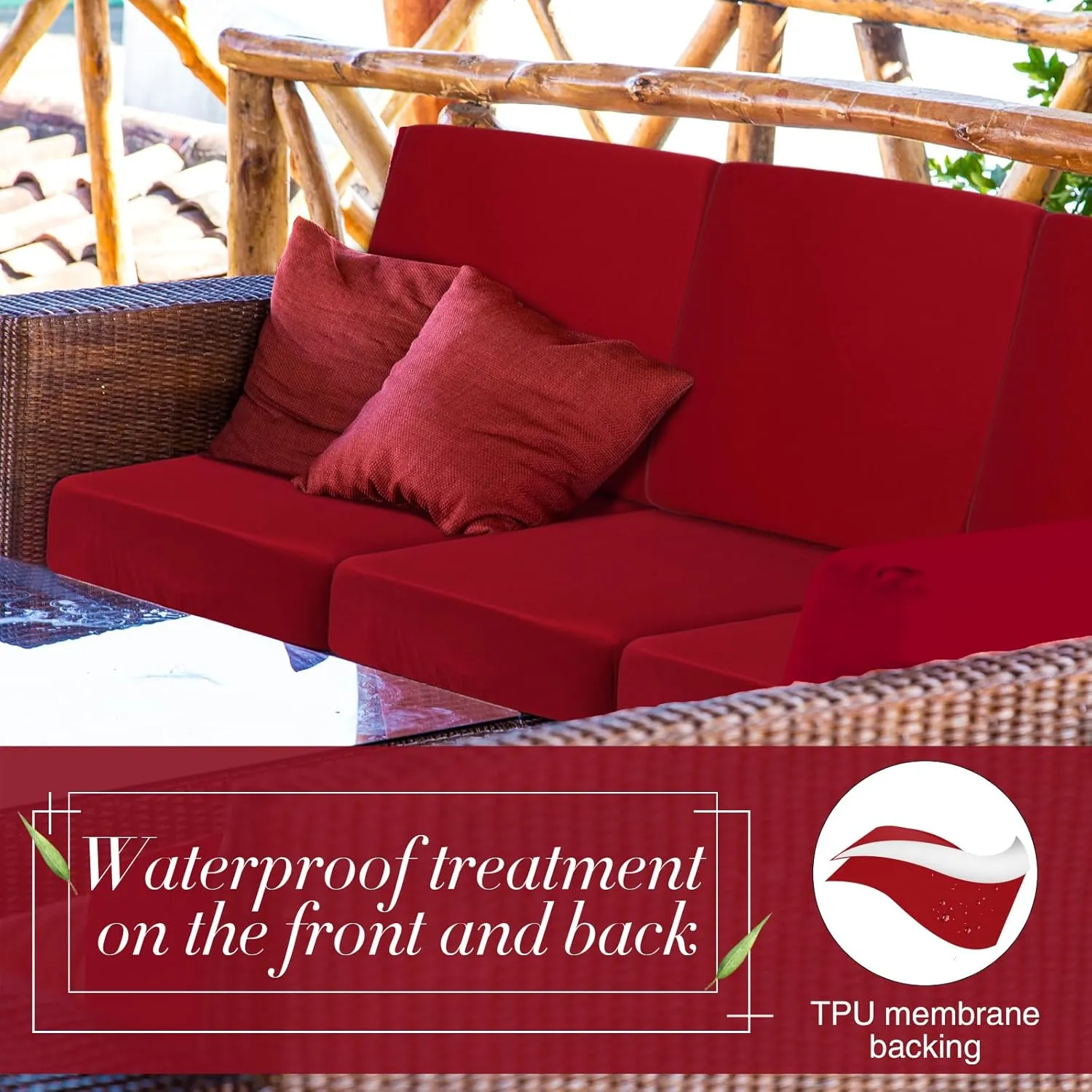 Newwiee Set of 4 Stretch Outdoor Patio Cushion Covers Sofa Couch Seat Chair Slipcovers Waterproof Cushion Cover Replacement Furniture Protector for Pets Washable(Seat Cover,Burgundy)