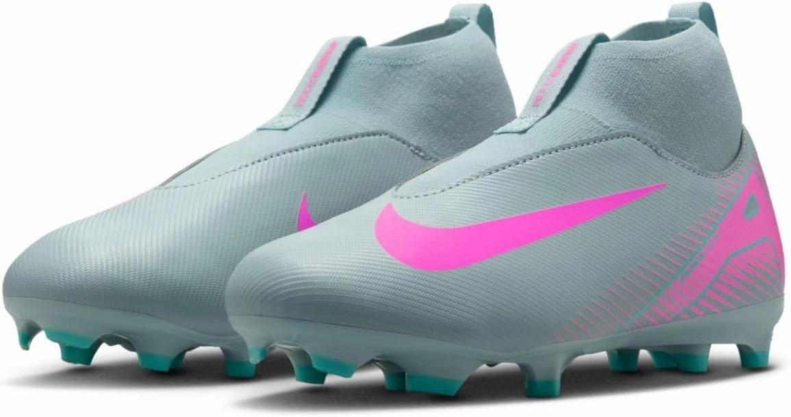 Nike Jr. Mercurial Superfly 10 Academy Little/Big Kids' MG High-Top Soccer Cleats (FQ8304-301, Ocean Cube/Pink Blast)