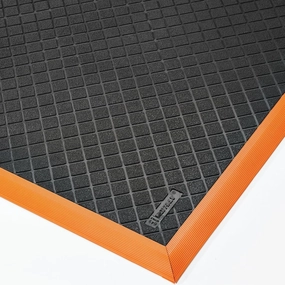 NoTrax Safety Stance® Natural Rubber Anti Fatigue Mat for Manufacturing Assembly Lines, 26" x 40" x 7/8" Industrial Floor Mats, Anti Slip, Beveled Edges, Black with Orange Border, 649S2640OB