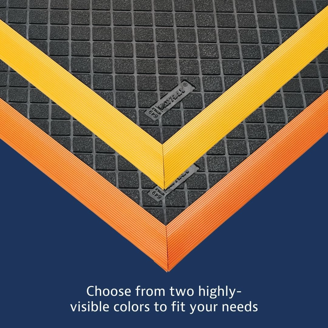 NoTrax Safety Stance® Natural Rubber Anti Fatigue Mat for Manufacturing Assembly Lines, 26" x 40" x 7/8" Industrial Floor Mats, Anti Slip, Beveled Edges, Black with Orange Border, 649S2640OB