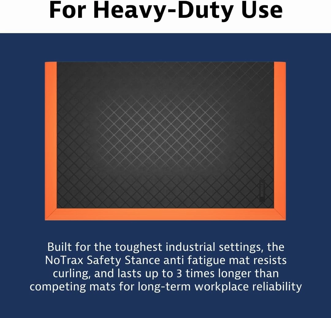 NoTrax Safety Stance® Natural Rubber Anti Fatigue Mat for Manufacturing Assembly Lines, 26" x 40" x 7/8" Industrial Floor Mats, Anti Slip, Beveled Edges, Black with Orange Border, 649S2640OB