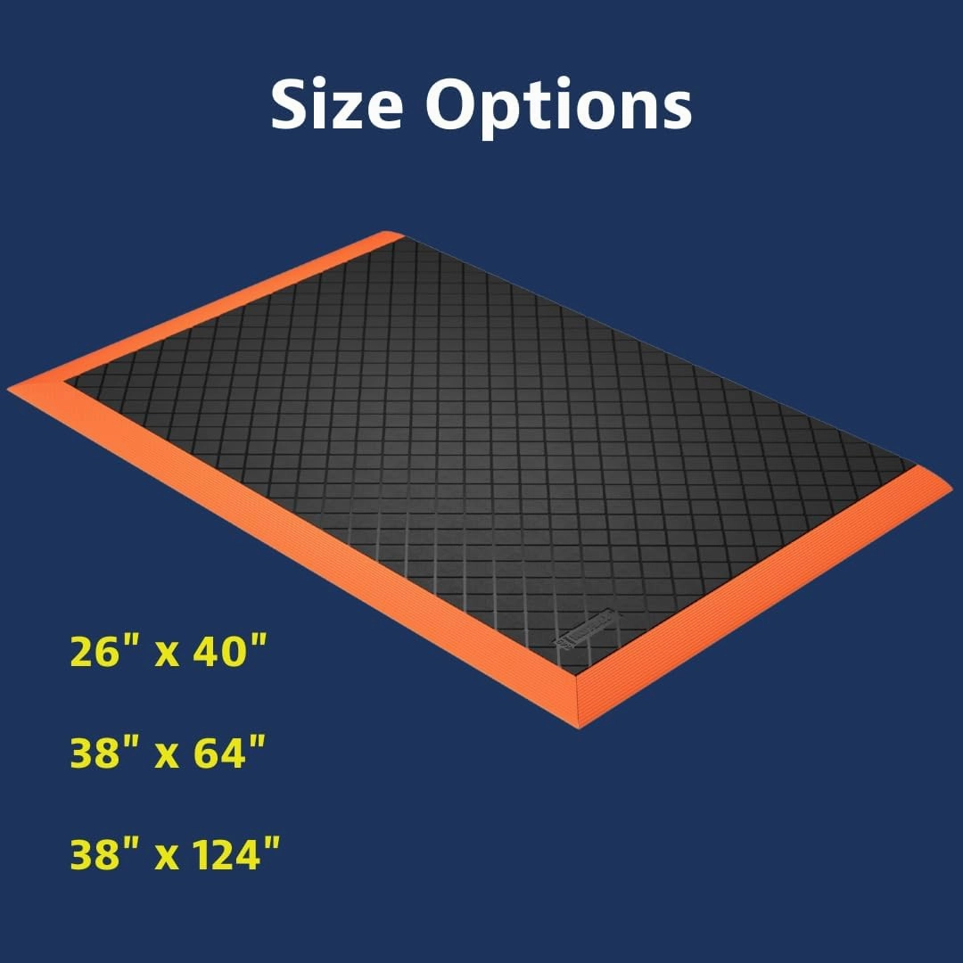 NoTrax Safety Stance® Natural Rubber Anti Fatigue Mat for Manufacturing Assembly Lines, 26" x 40" x 7/8" Industrial Floor Mats, Anti Slip, Beveled Edges, Black with Orange Border, 649S2640OB