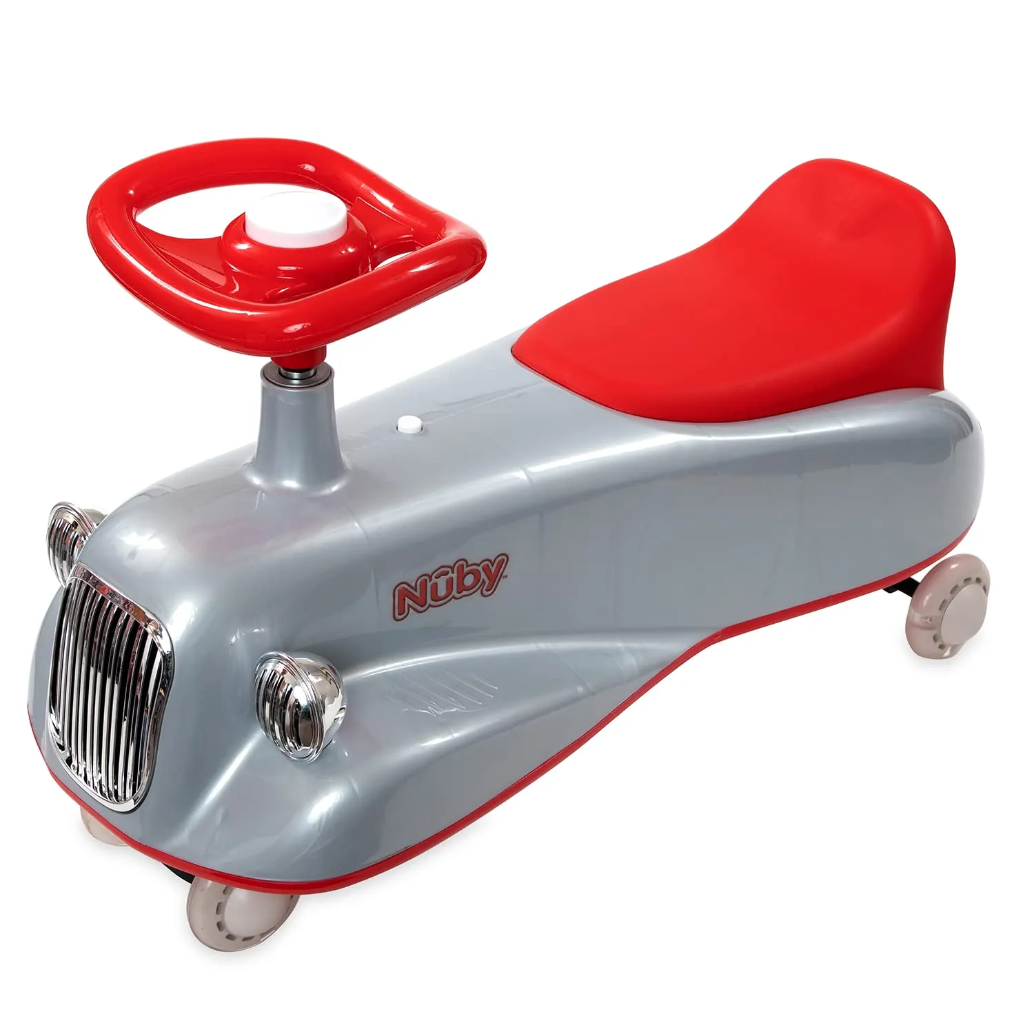 Nuby Twist N Ride Classic Ride on Cars - Riding Toys with Realistic Working Front & Back Lights - Fun Light Up Car Scooter with Music - Toddler Toys for 3 Years and Up - Red & Grey Toy Scooter Car