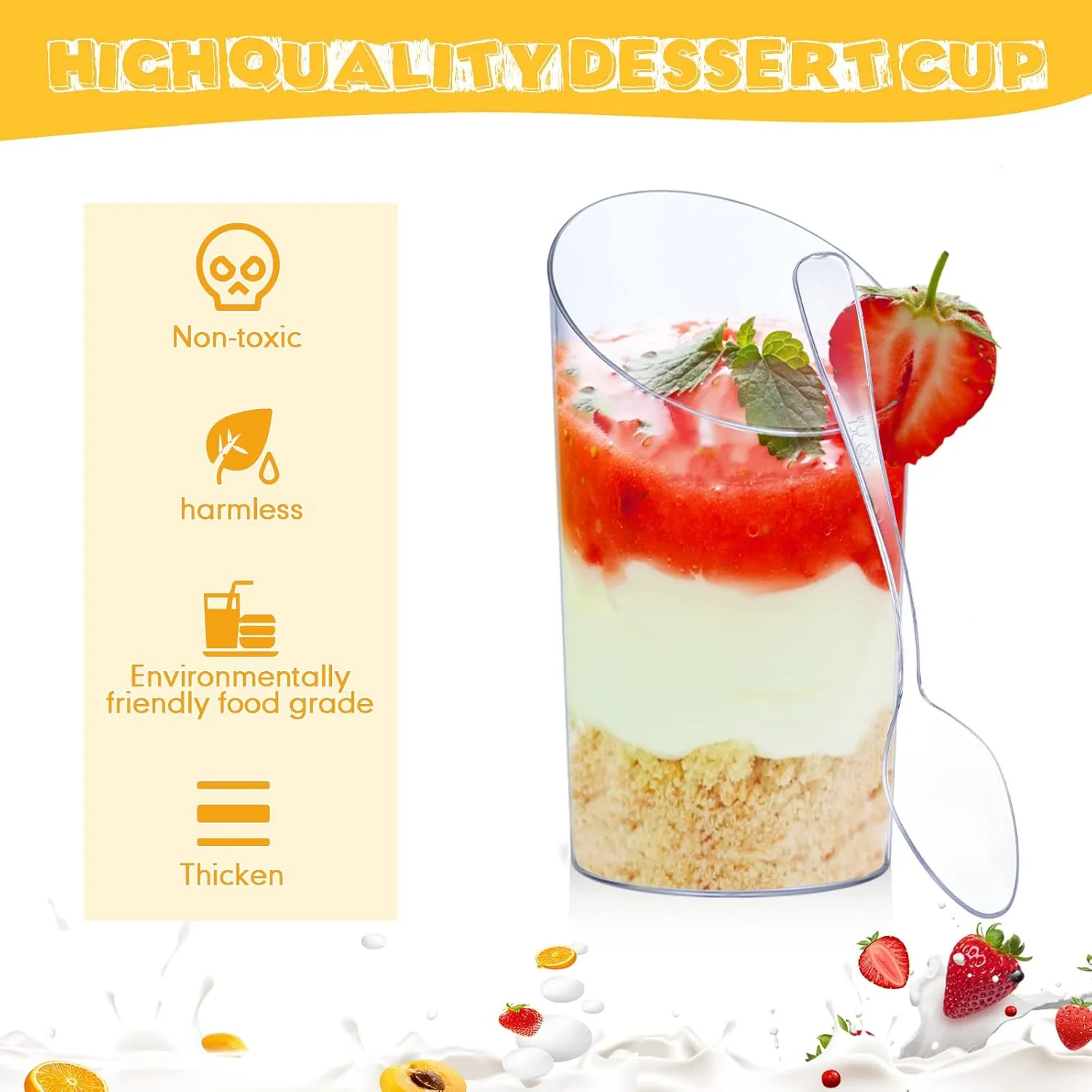 Nuogo 200 Pcs Mini Dessert Cups with Spoons Include 3 oz Square Plastic Appetizer Cups 2.5 oz Slanted Round Parfait Shooter Cup Small Clear Mousse Pudding Cup for Wedding Baby Shower Graduation Party