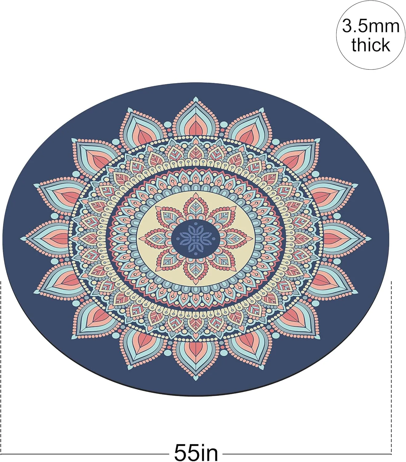 nuveti Large Meditation Mat Round Yoga Mat Pilates Yoga Mat 3.5mm Thick Natural Tree Rubber Base Non Slip, Extra Thick Grip. Thicker, Longer, and Wider for More Comfort and Support（55''x55''）