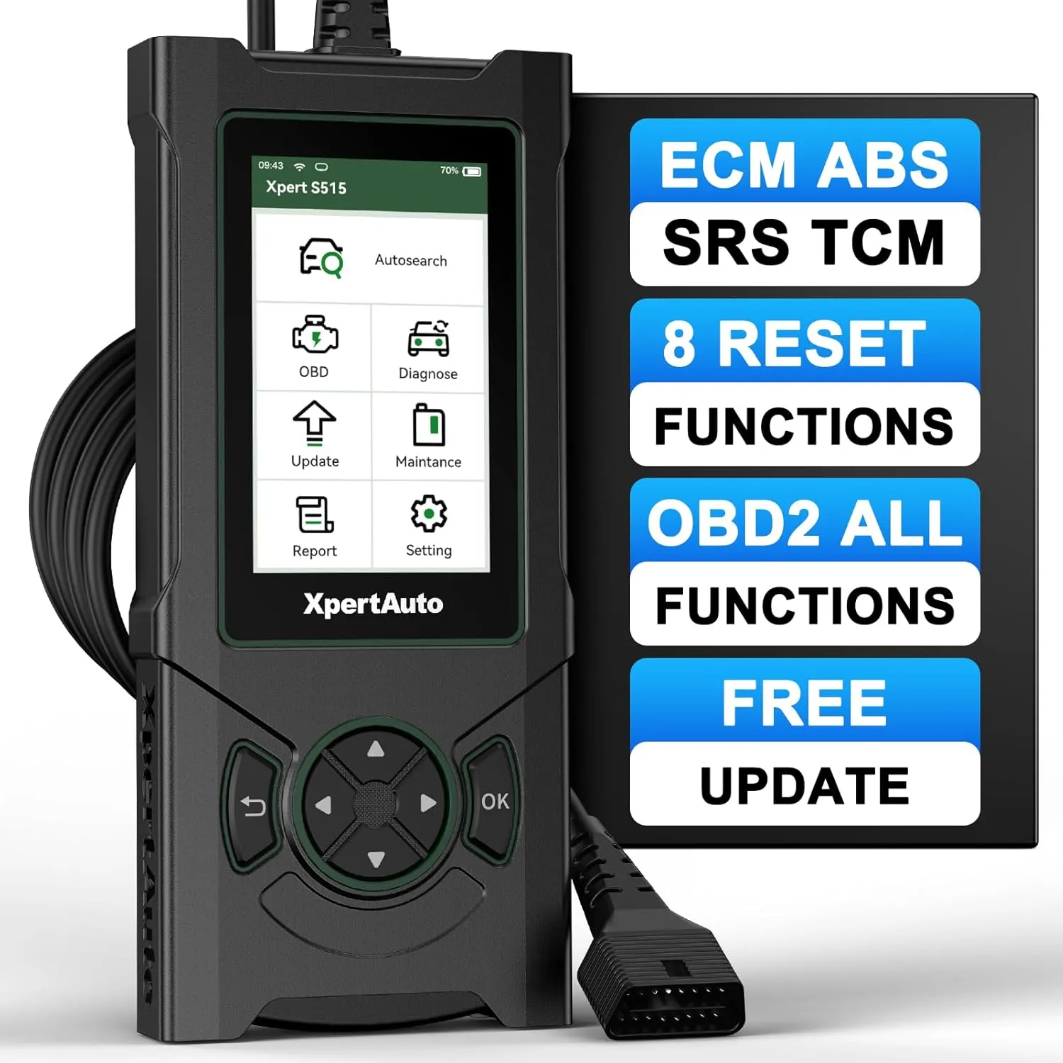 OBD2 Scanner S515 ABS SRS ECM TCM,Car Code Reader, Diagnostic Scan Tool with Reset for ABS/SRS/Oil/EPB/SAS/ETS/Battery/DPF/, Universal for All OBD II/EOBD Protocol Cars After 1996