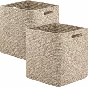 OIAHOMY Storage Cubes, 11 Inch Cube Organizer, Collapsible Storage Bins, Baskets for Organizing, Bins for Shelves-Brown, 2-PACK