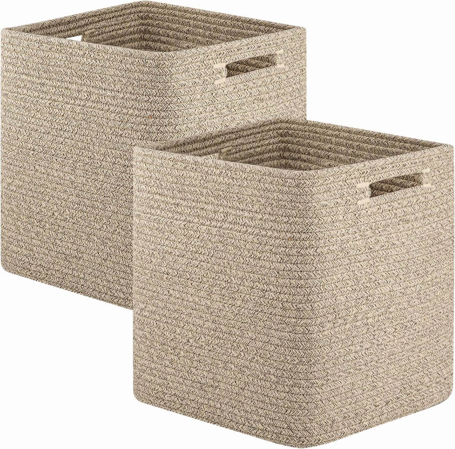OIAHOMY Storage Cubes, 11 Inch Cube Organizer, Collapsible Storage Bins, Baskets for Organizing, Bins for Shelves-Brown, 2-PACK