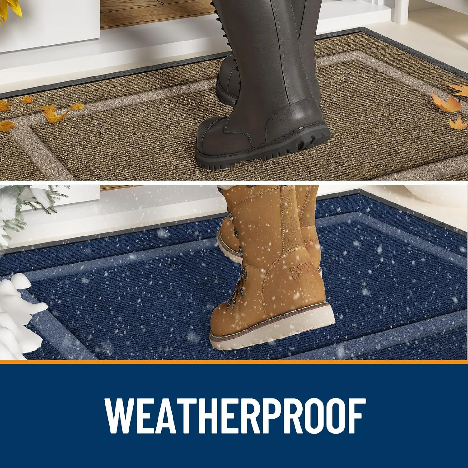 OLANLY Front Door Mat Indoor Outdoor Entrance, Waterproof All-Season, All-Weather Doormat, Sturdy Natural Rubber, Fade Resistant, Low Profile, Easy Clean Patio Porch Entryway Mat, 29.5x17, Green