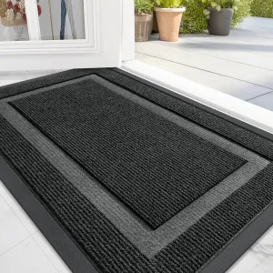 OLANLY Front Door Mat Indoor Outdoor Entrance, Waterproof All-Season, All-Weather Doormat, Sturdy Natural Rubber, Fade Resistant, Low Profile, Easy Clean Patio Porch Entryway Mat, 47x24, Black