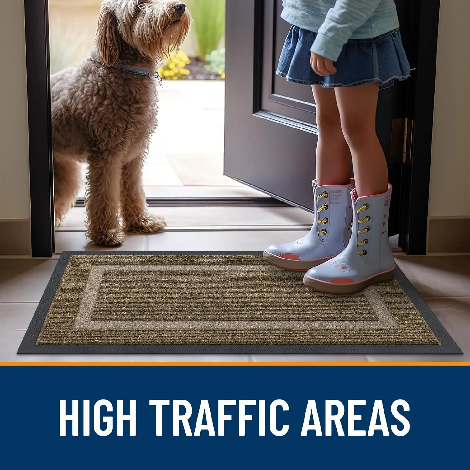 OLANLY Front Door Mat Indoor Outdoor Entrance, Waterproof All-Season, All-Weather Doormat, Sturdy Natural Rubber, Fade Resistant, Low Profile, Easy Clean Patio Porch Entryway Mat, 47x32, Brown
