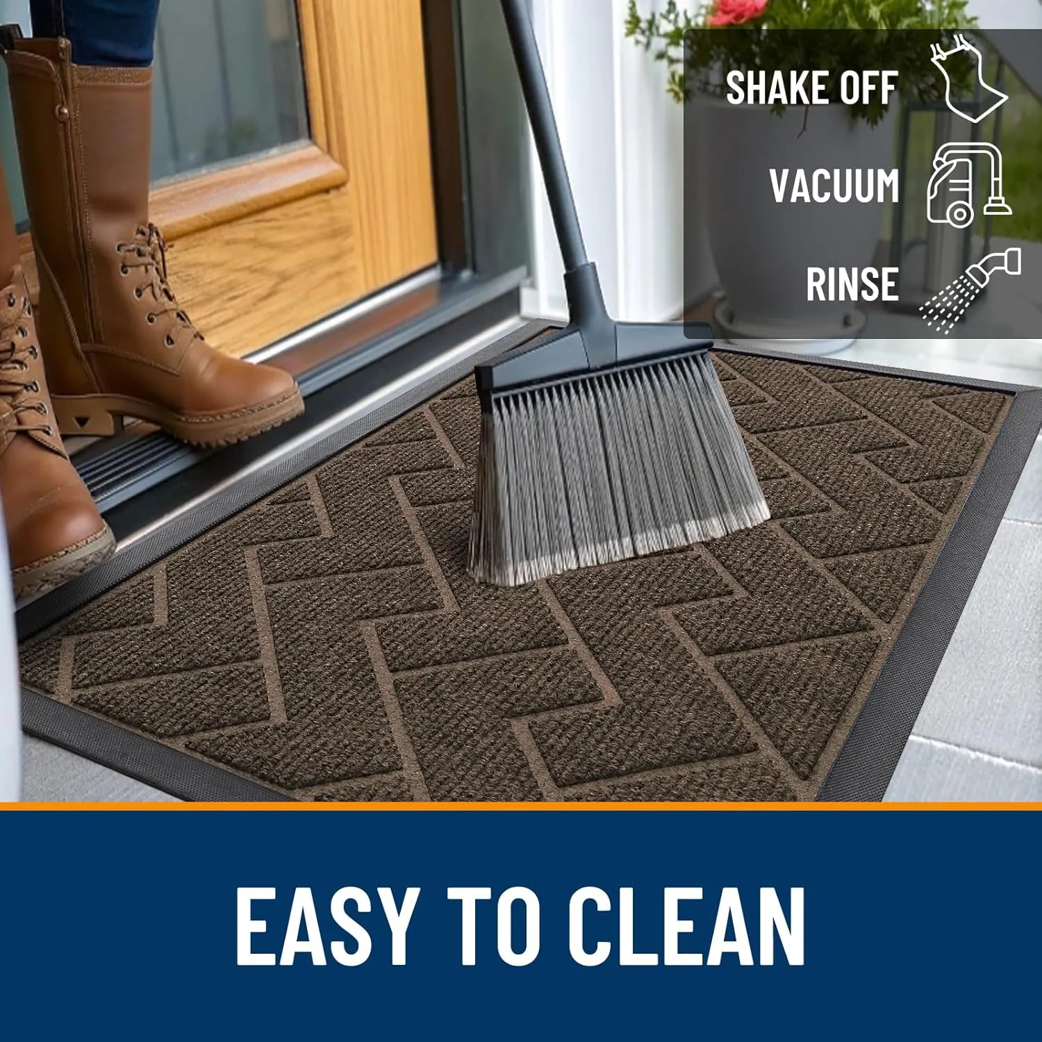 OLANLY Front Door Mat Indoor Outdoor Entrance, Waterproof All-Season, All-Weather Welcome Doormat, Sturdy Natural Rubber, Low Profile, Easy Clean Patio Porch Entryway Outside Floor Mat, 36x24, Brown