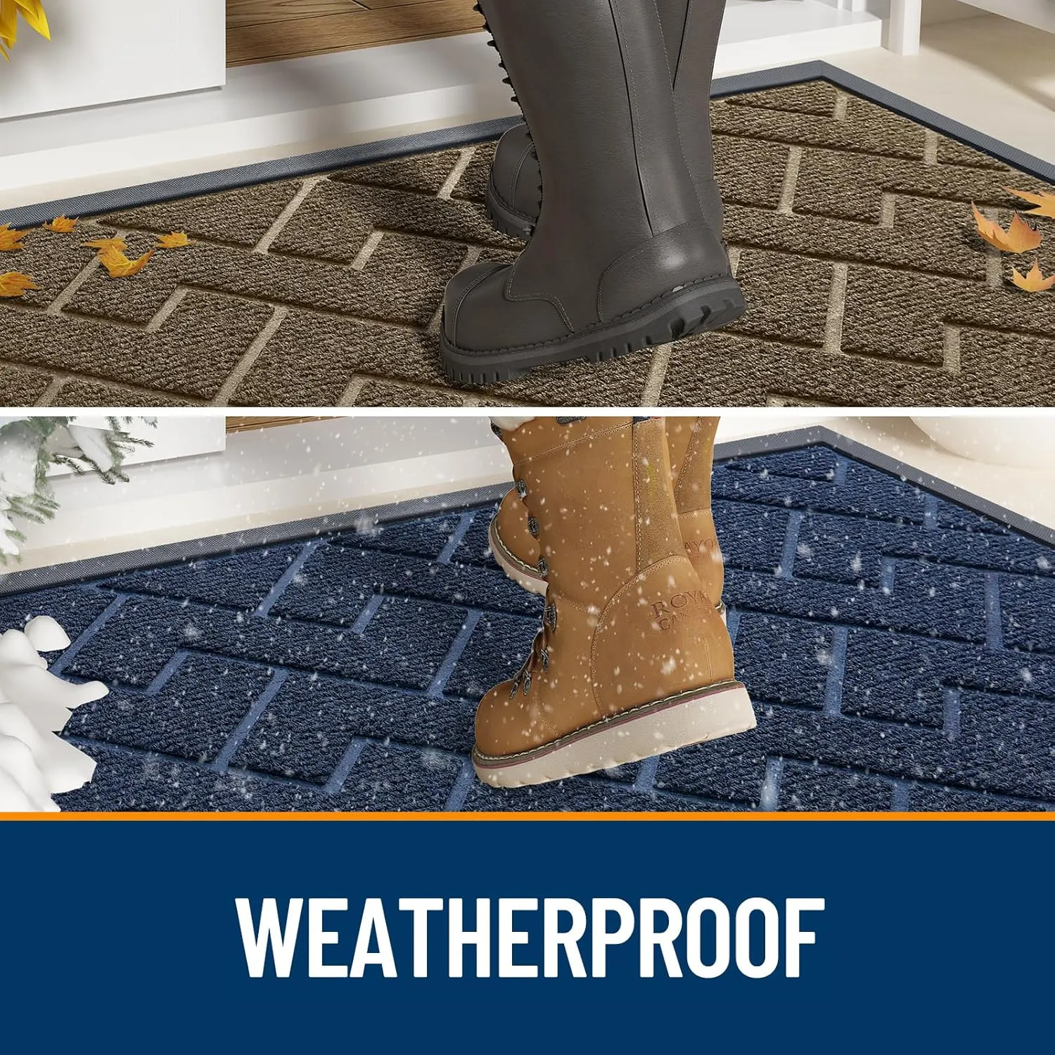 OLANLY Front Door Mat Indoor Outdoor Entrance, Waterproof All-Season, All-Weather Welcome Doormat, Sturdy Natural Rubber, Low Profile, Easy Clean Patio Porch Entryway Outside Floor Mat, 36x24, Brown