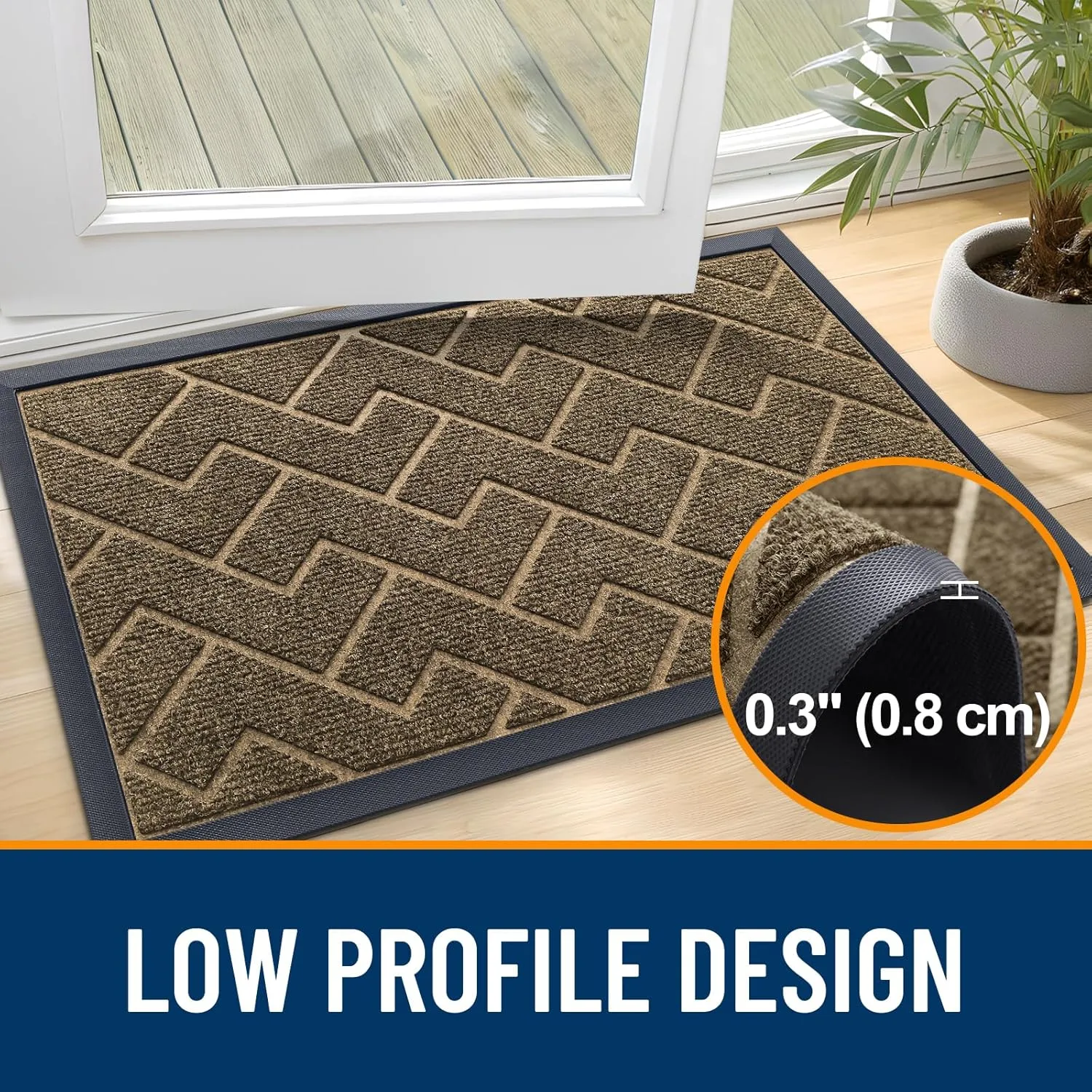 OLANLY Front Door Mat Indoor Outdoor Entrance, Waterproof All-Season, All-Weather Welcome Doormat, Sturdy Natural Rubber, Low Profile, Easy Clean Patio Porch Entryway Outside Floor Mat, 36x24, Brown