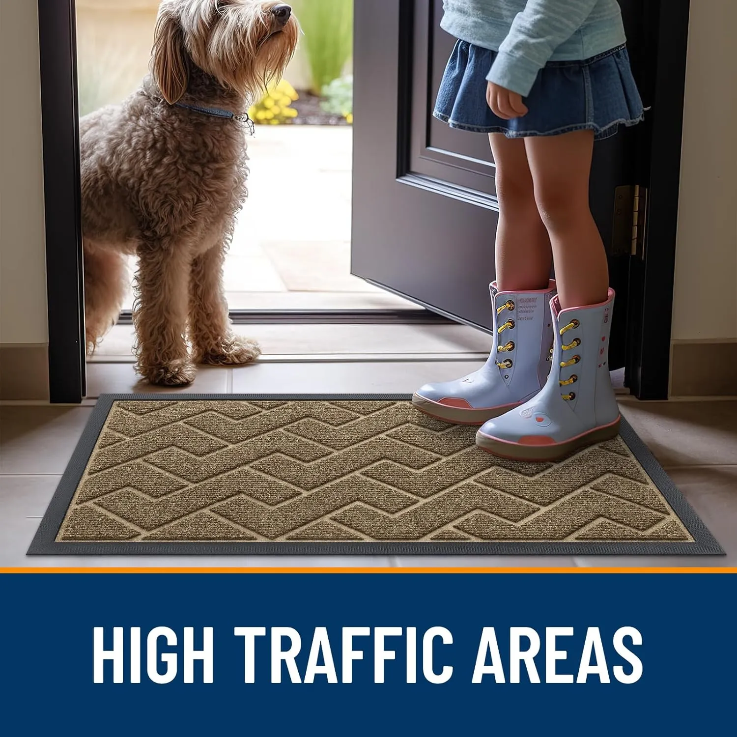 OLANLY Front Door Mat Indoor Outdoor Entrance, Waterproof All-Season, All-Weather Welcome Doormat, Sturdy Natural Rubber, Low Profile, Easy Clean Patio Porch Entryway Outside Floor Mat, 36x24, Brown