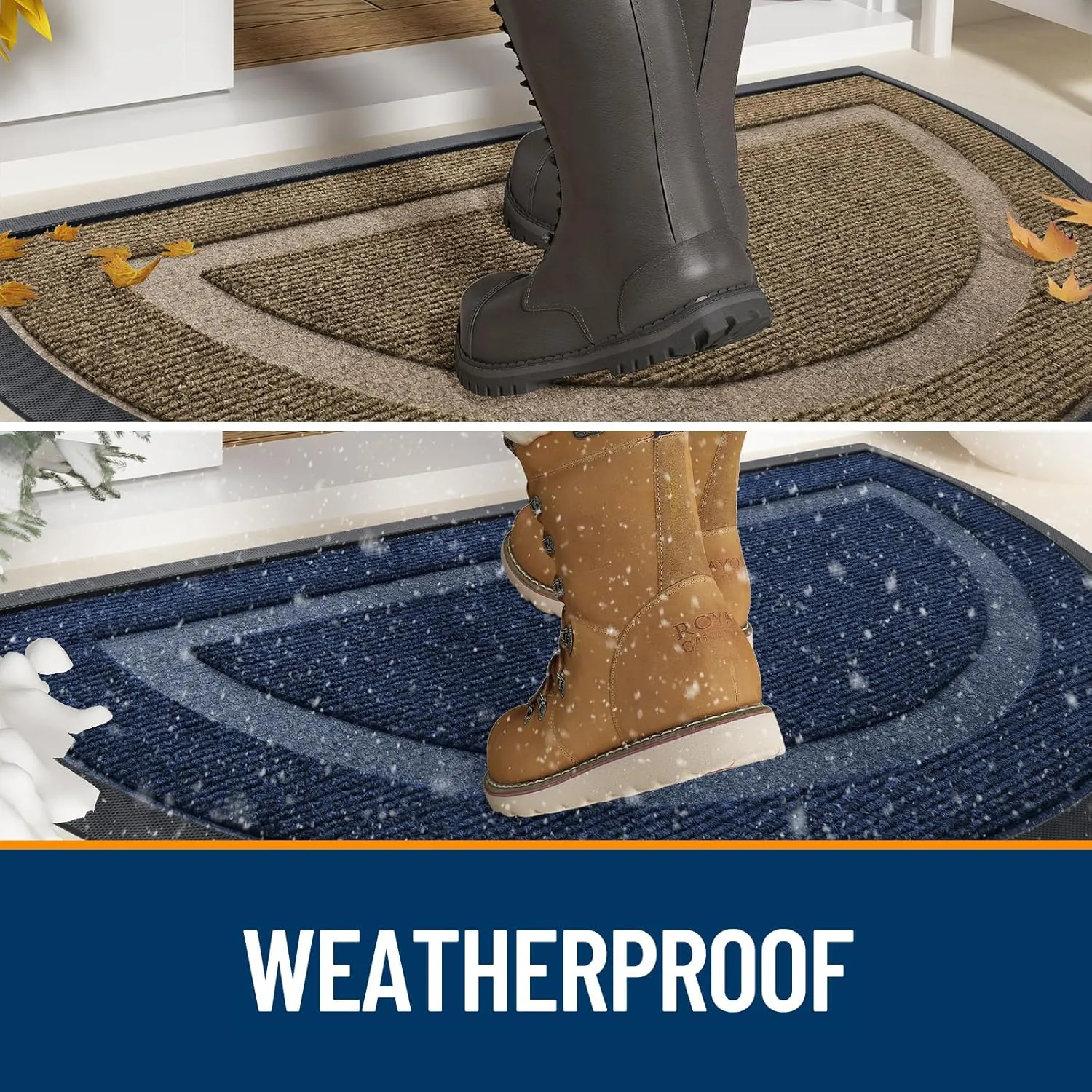OLANLY Half Circle Door Mat Indoor Outdoor Entrance Welcome, Waterproof All-Season, All-Weather Doormat, Sturdy Natural Rubber, Low Profile, Easy Clean Patio Porch Entryway Mat, 36x24, Wine Red