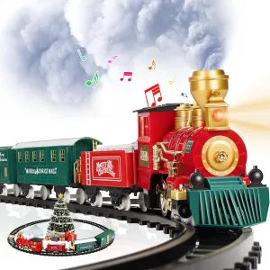 OleFun Christmas Train Set, Electric Train with Water Steam, Sounds & Lights, Model Train Set for Under The Xmas Tree, Railway Kit Gifts for 3, 4, 5, 6, 7, 8  Year Old Boy & Girl