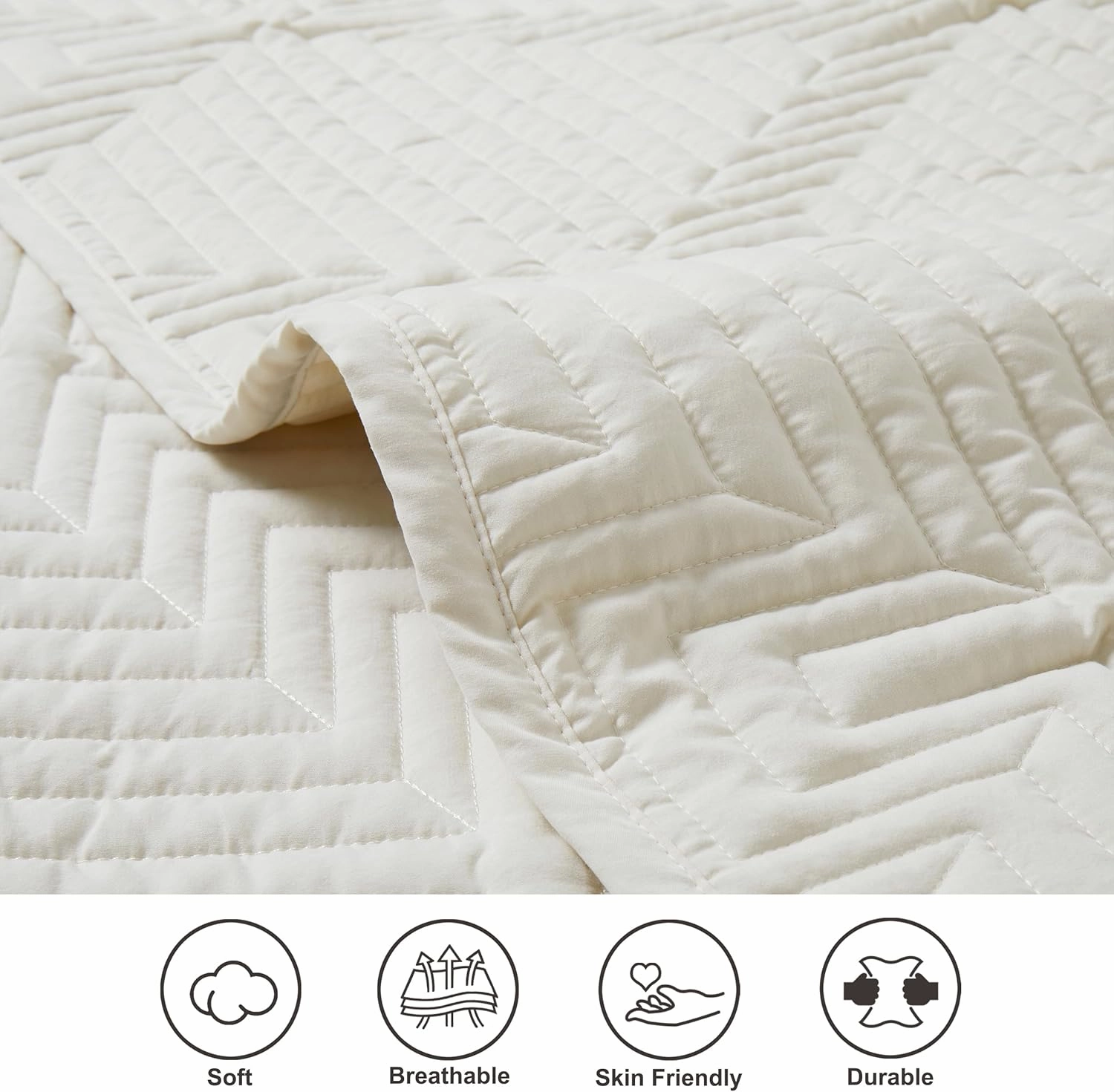 Oli Anderson Queen Size Quilts Comforter Sets with 2 Pillow Shams, Lightweight Bedspread Coverlet with Basket Weave Pattern, Quilted Blanket Thin Comforter Bed Cover Set for All Seasons, Beige