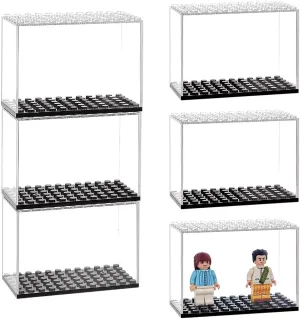 OLYCRAFT 6Pcs Stackable Mini figure Display Box 3.8x1.9x2.7 Inch Collection Minifigure Storage Plastic Minifigure Display Case with Black Base Clear Display Case for Minifigure