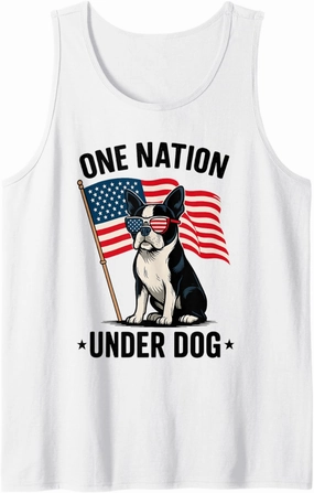 One Nation Under Dog Funny Patriotic Boston Terrier Lover Tank Top