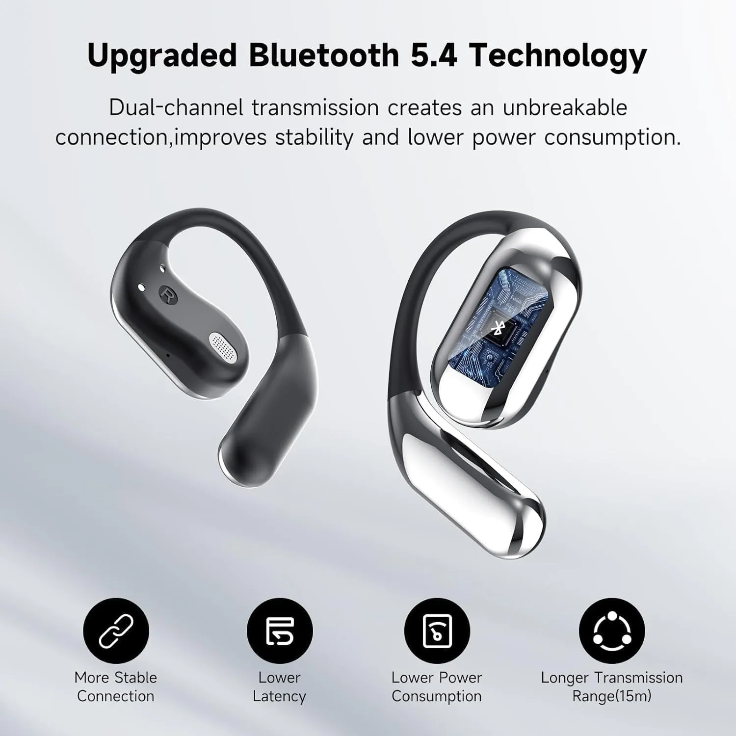 Open Ear Bone Conduction Headphones,Intelligent Touch Screen Bluetooth 5.4 Headphones, Over The Ear Earbuds with Earhooks Sport Headsets IPX7 Waterproof Earphones for Running Workout