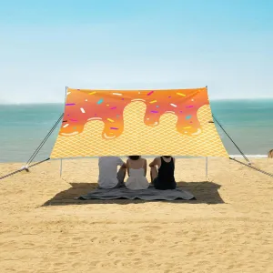 Orange Gradient Color Ice Cream Beach Canopy Tent Anti-UV & Wind Resistant, Camping Sun Shelter Easy Setup Portable,Outdoor Shade Tents with Sandbags,Sand Shovels,Ground Pegs & Stability Poles