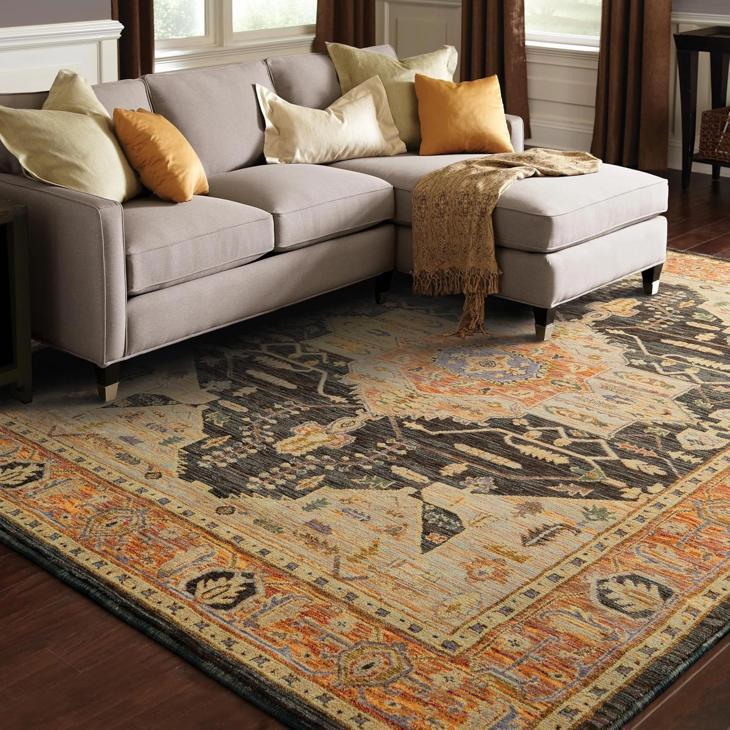 Oriental Weavers Andorra Area Rug - 7138B - 1'10" x 3'2" - in Gold/Brown - Vintage Inspired, Stain Resistant, Family and Pet Friendly, Entryway, Bathroom Accent Rug