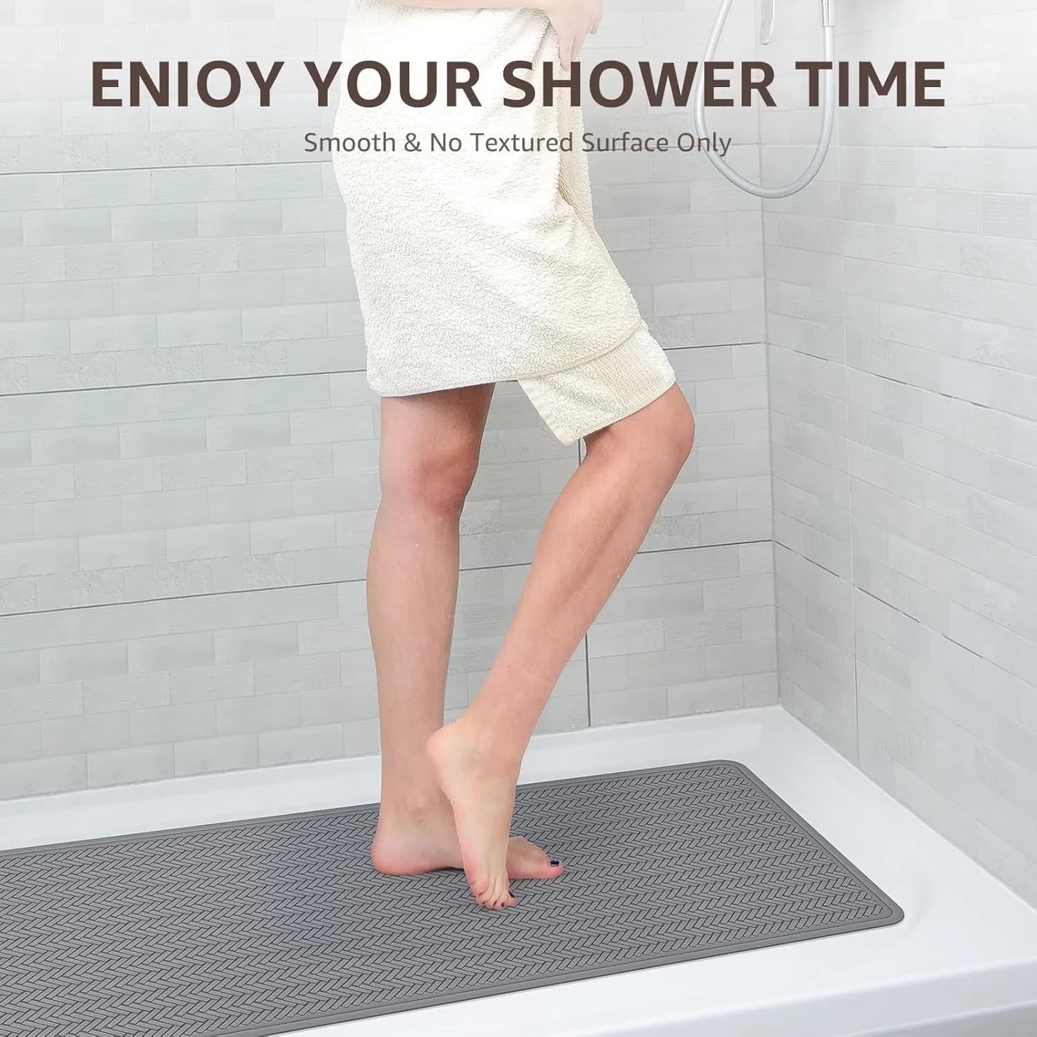 OTHWAY Bathtub Mat Non Slip, Extra Long Rubber Bath Mat for Tub, Machine Washable Shower Anti Slip Mat with 332 Strong Suction Cups (Grey, 36" x 17")