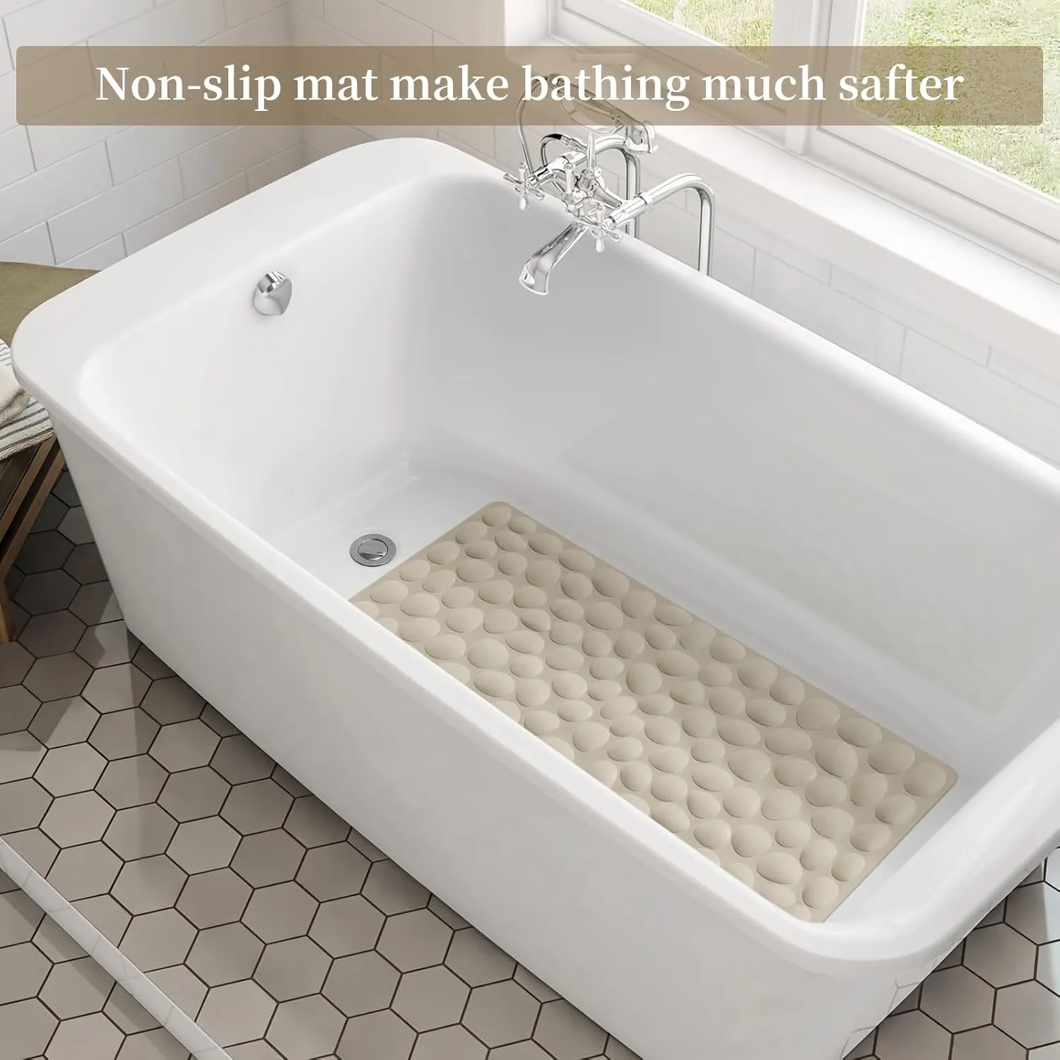 OTHWAY Bathtub Mat Non Slip, Rubber Bath Mat for Kids for Baby, 16x31.5 inch Large Bath Mats for Bathroom Tub with Strong Suction Cups (Brown)