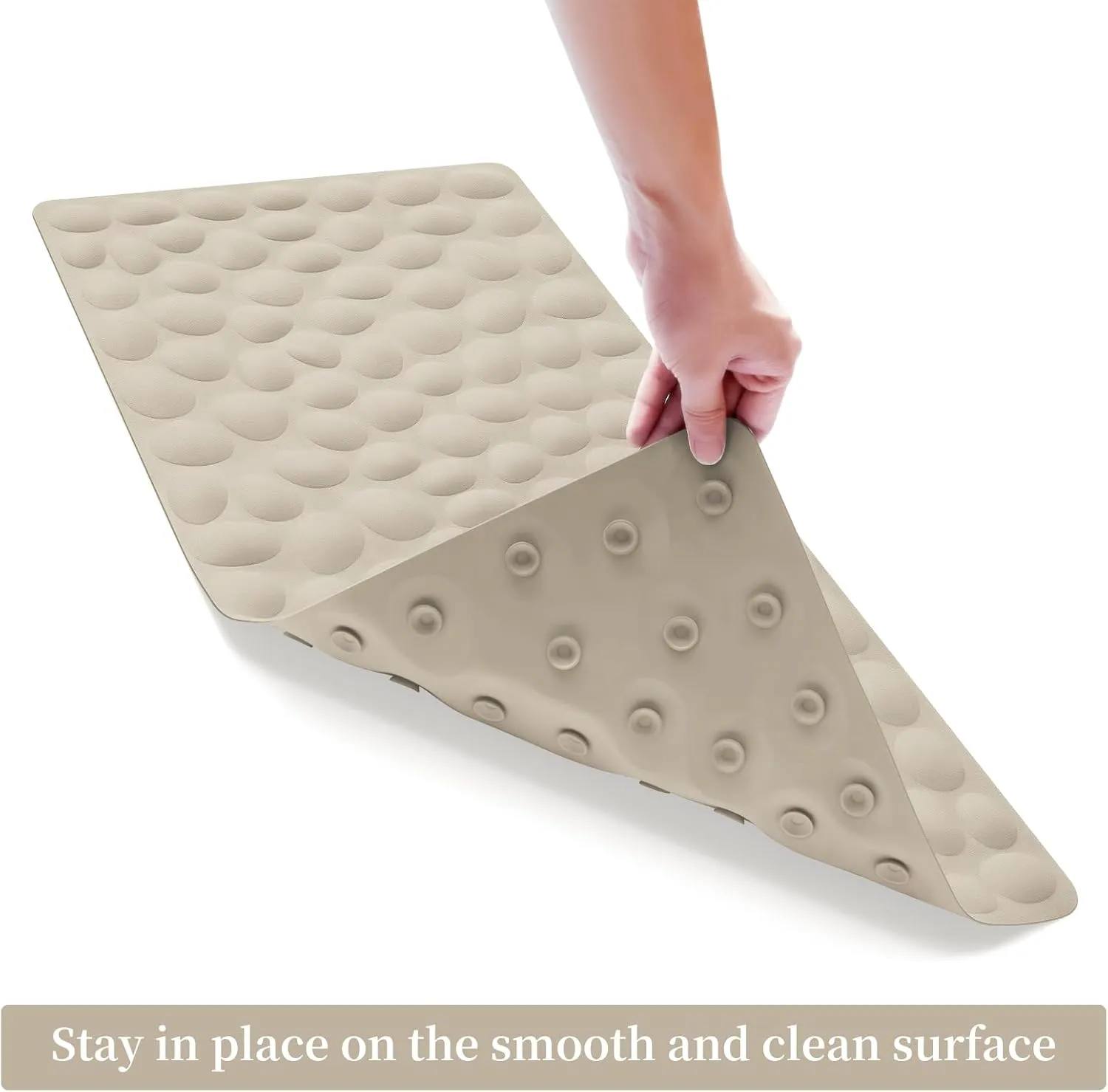 OTHWAY Bathtub Mat Non Slip, Rubber Bath Mat for Kids for Baby, 16x31.5 inch Large Bath Mats for Bathroom Tub with Strong Suction Cups (Brown)