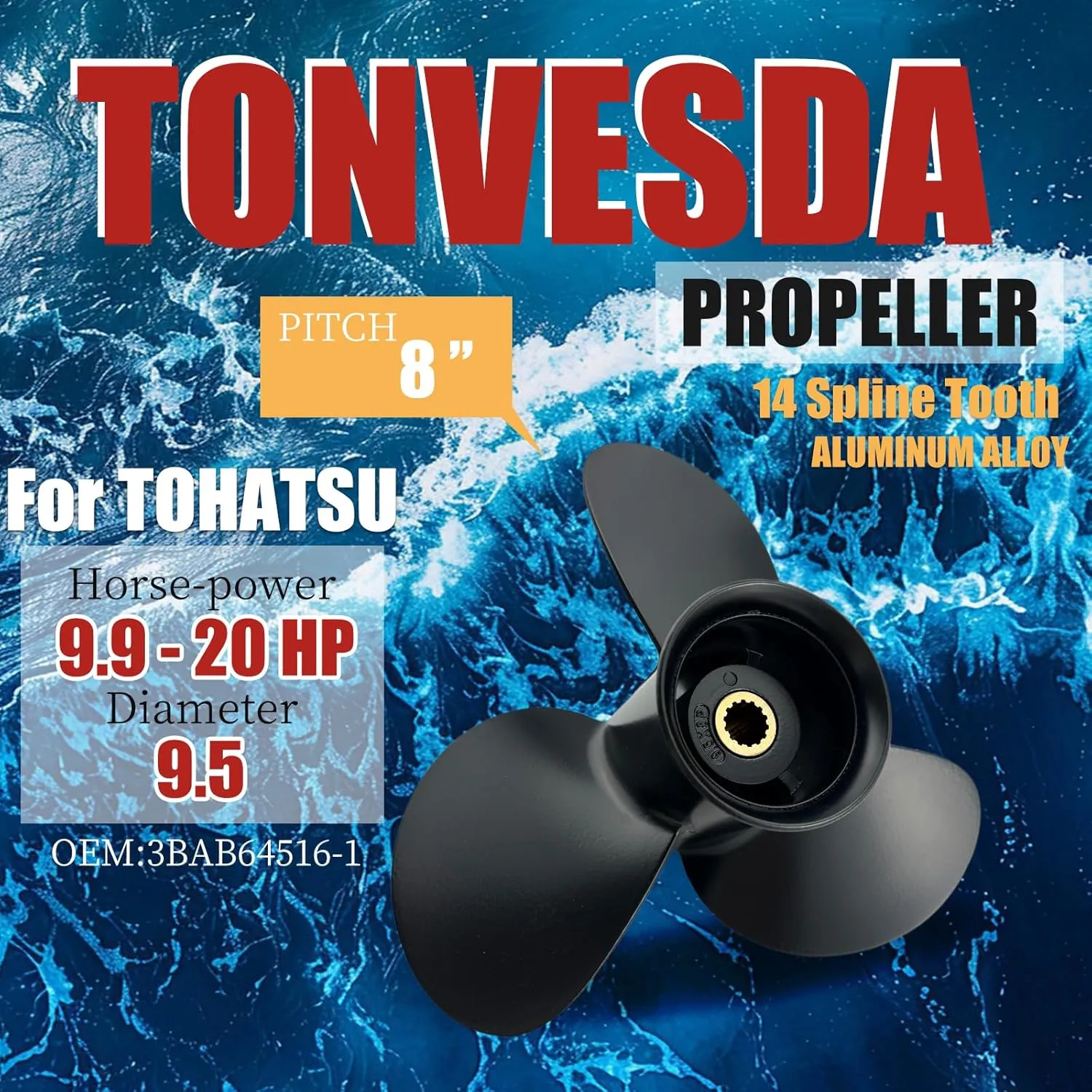 Outboard Propeller Aluminum Boat Propeller fit Tohatsu Engines 9.9-20 HP 25-30HP 35-50HP 60-140HP,14x13 9.7x10 9.5x8 11.6x11,RH